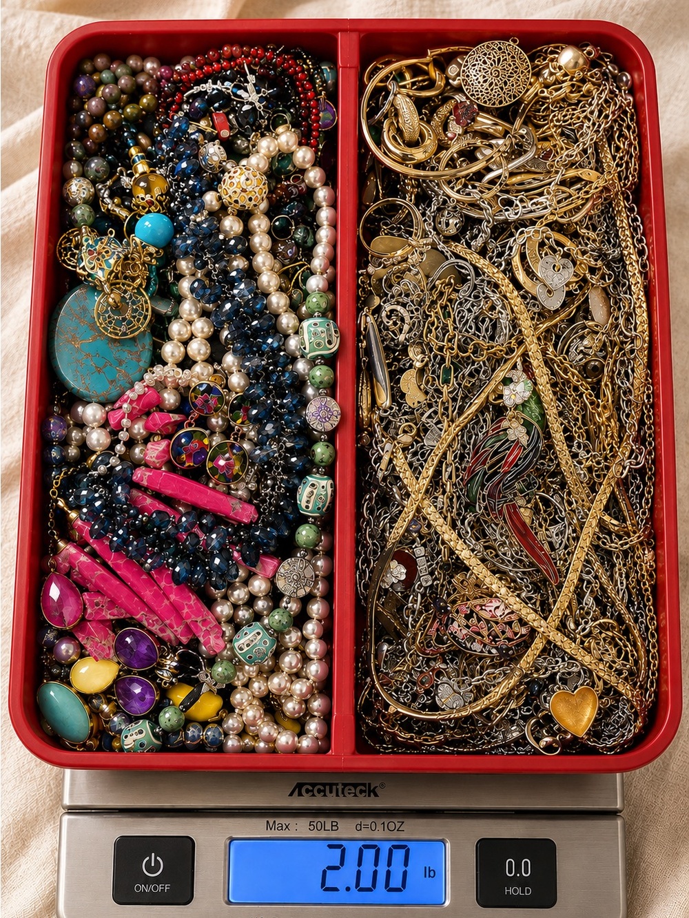 2 LB Estate Jewelry Lot | Bulk Reseller Grab Bag | 1/2 Gold Silver + 1/2 Vtg Mod